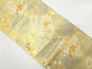 アンティーク　格子に荒波・鱗・花模様織り出し袋帯（材料）